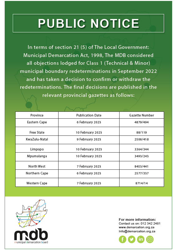 Municipal Demarcation Board Public Notice